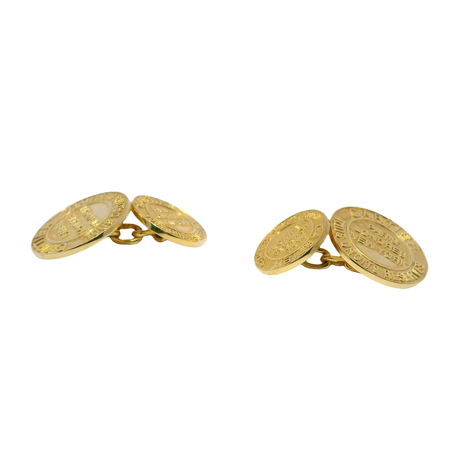 Cartier 18k Yellow Gold 'Tous Droits Reserves Round Cufflinks