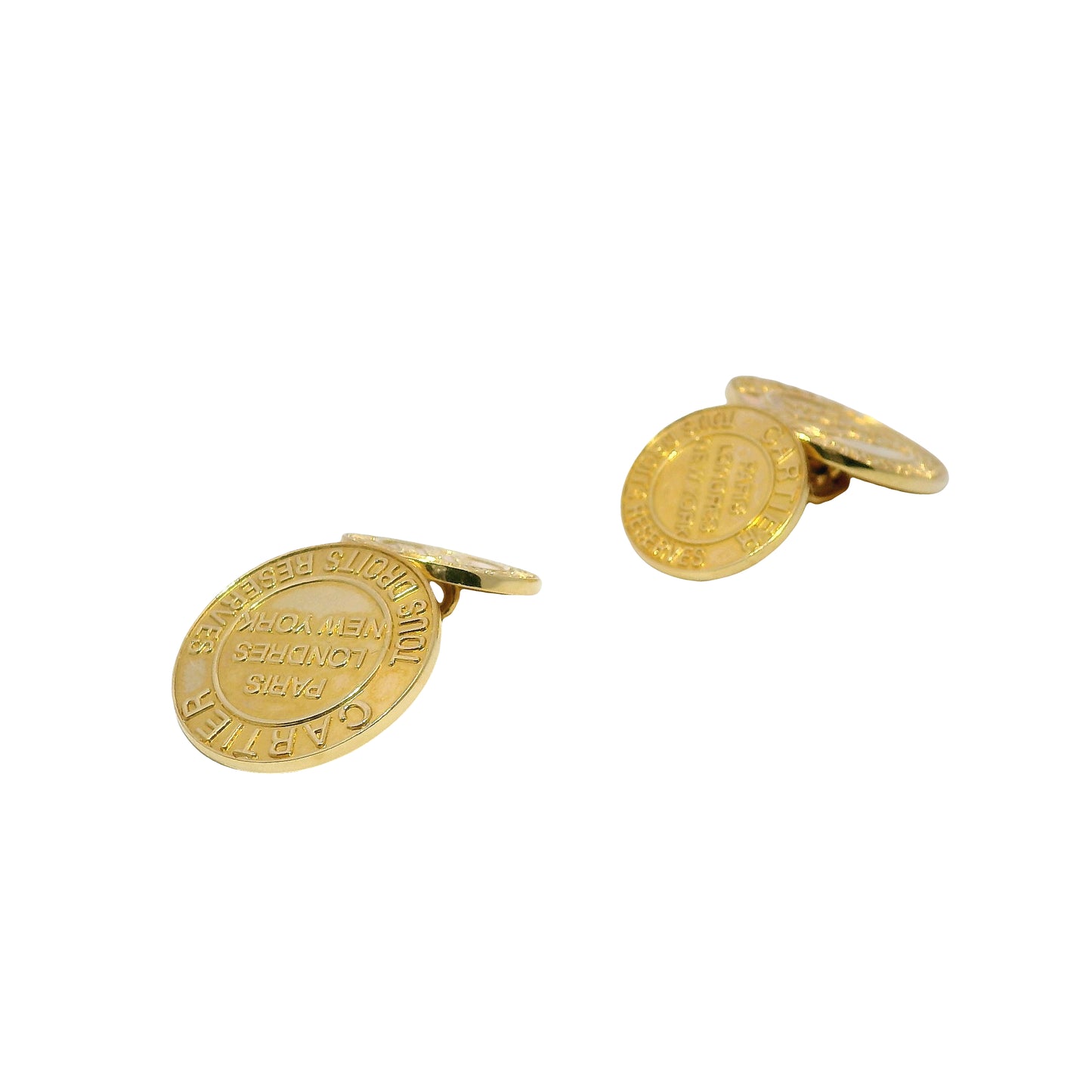 Cartier 18k Yellow Gold 'Tous Droits Reserves Round Cufflinks