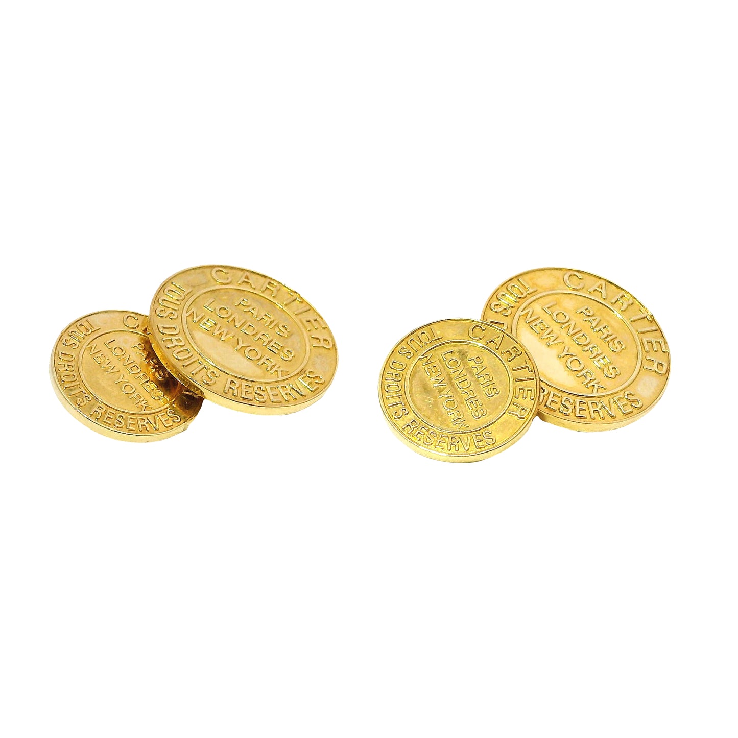 Cartier 18k Yellow Gold 'Tous Droits Reserves Round Cufflinks