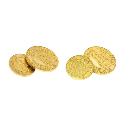 Cartier 18k Yellow Gold 'Tous Droits Reserves Round Cufflinks