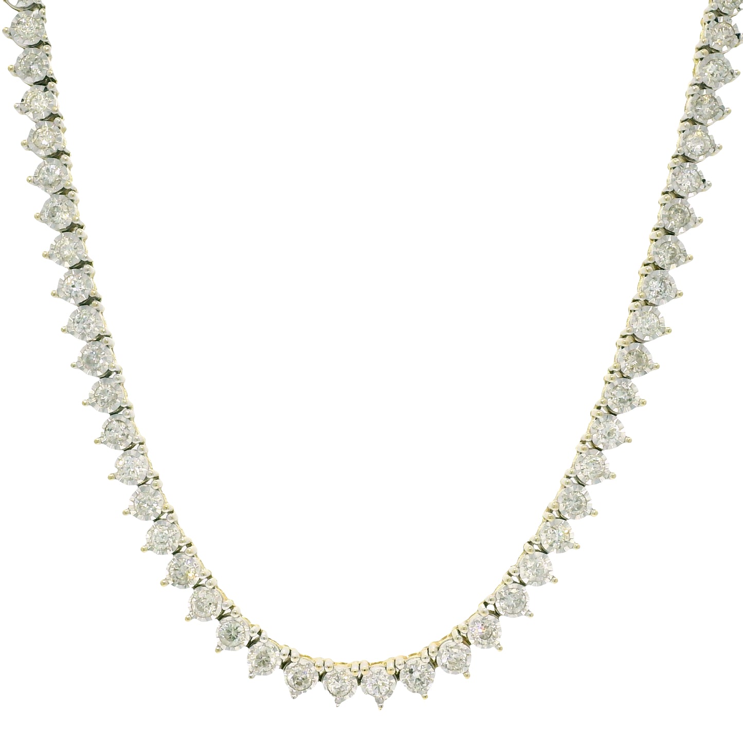 10k Two-Tone Gold Natural 4.50 Carat Diamond Illusion 3-Prong Tennis Necklace