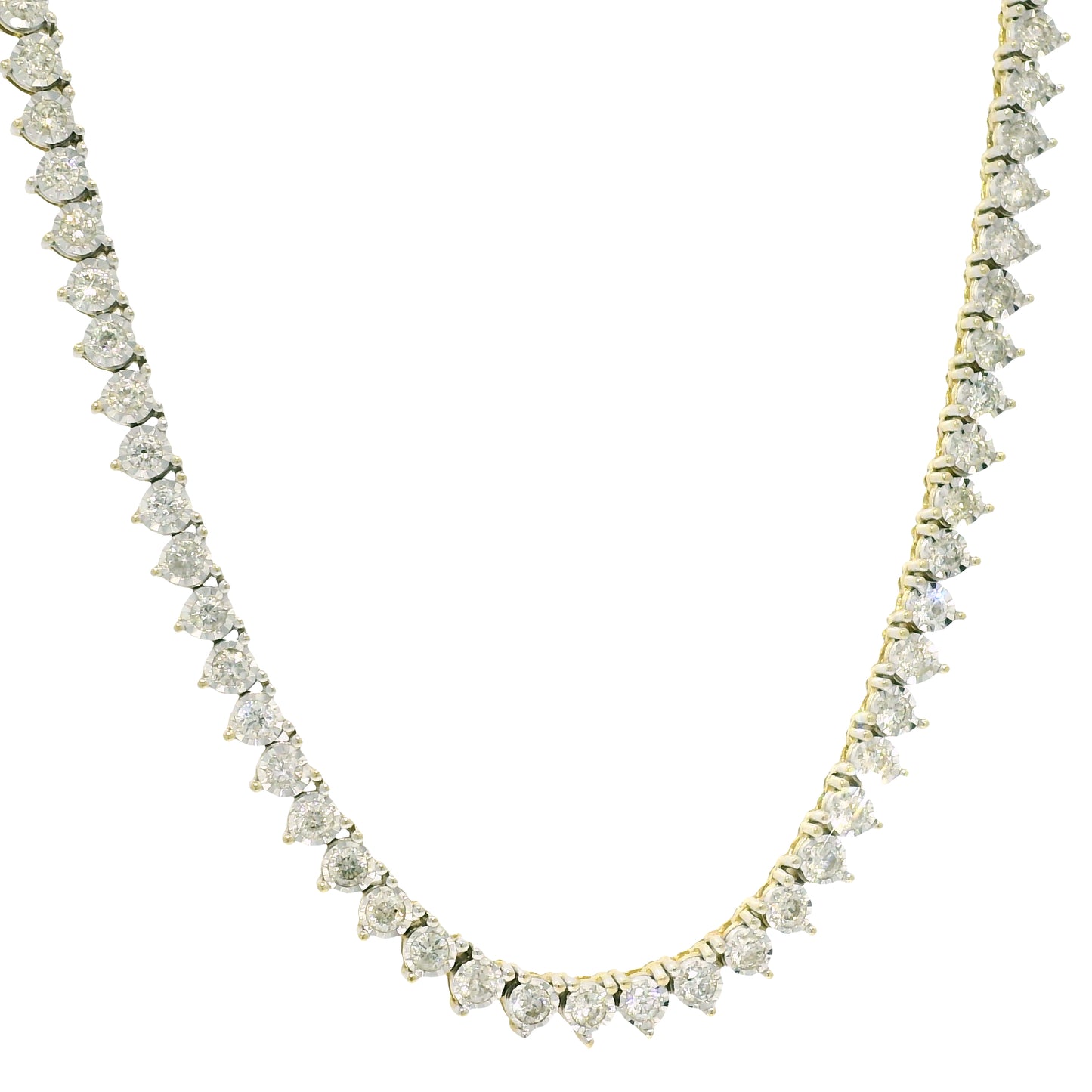 10k Two-Tone Gold Natural 4.50 Carat Diamond Illusion 3-Prong Tennis Necklace