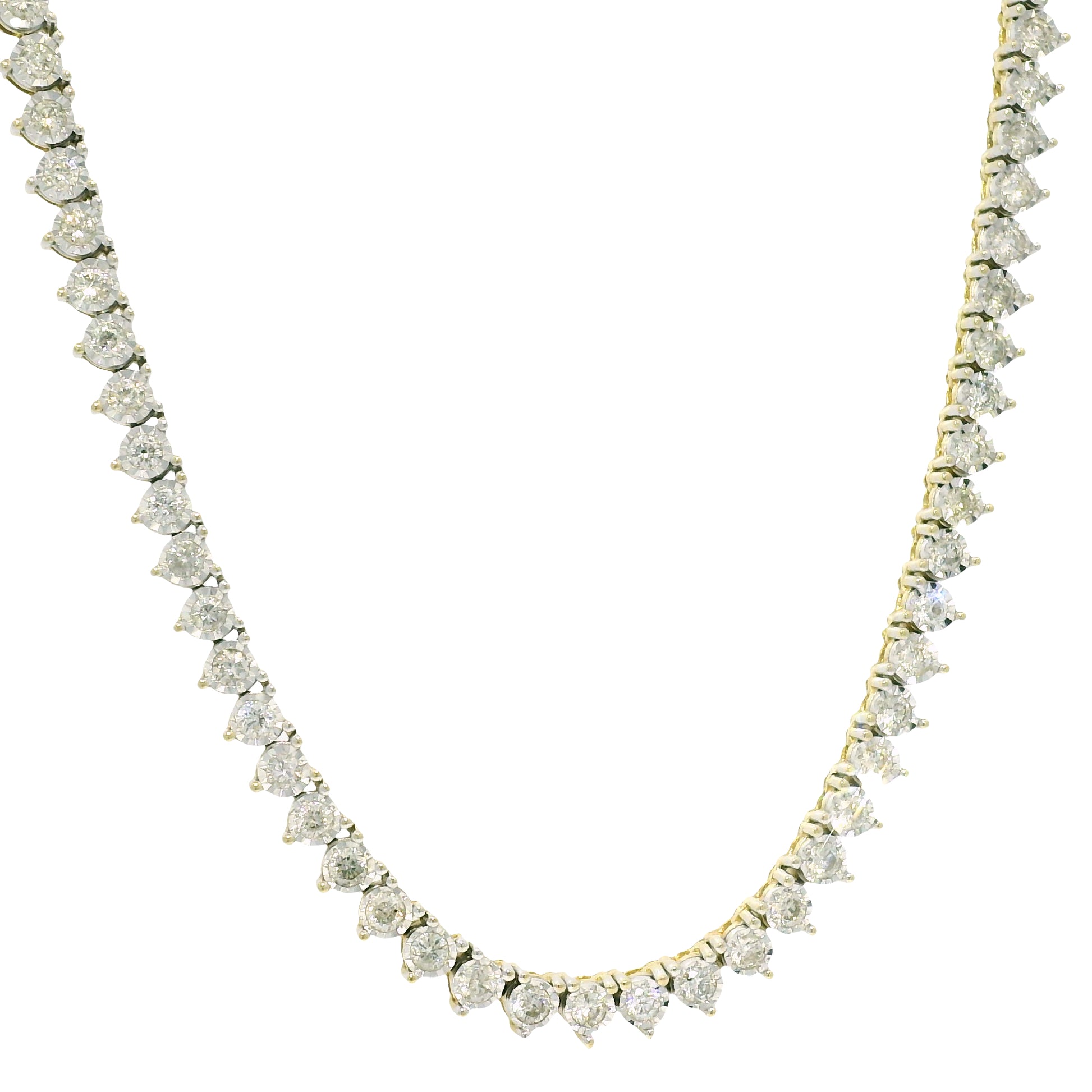 10k Two-Tone Gold Natural 4.50 Carat Diamond Illusion 3-Prong Tennis Necklace
