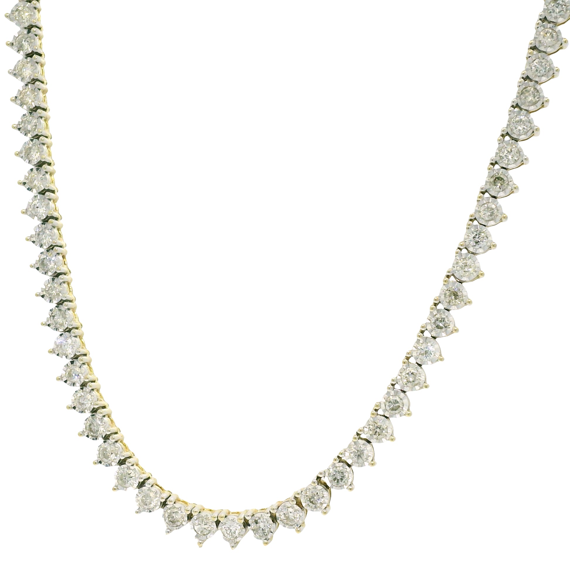 10k Two-Tone Gold Natural 4.50 Carat Diamond Illusion 3-Prong Tennis Necklace