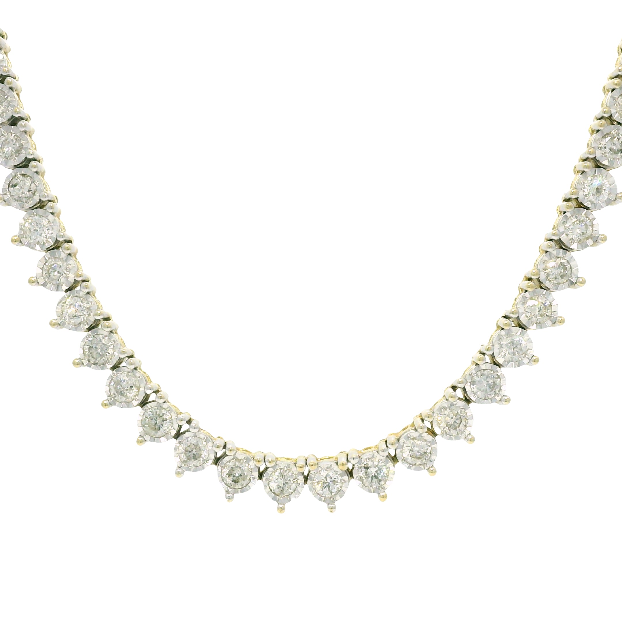 10k Two-Tone Gold Natural 4.50 Carat Diamond Illusion 3-Prong Tennis Necklace