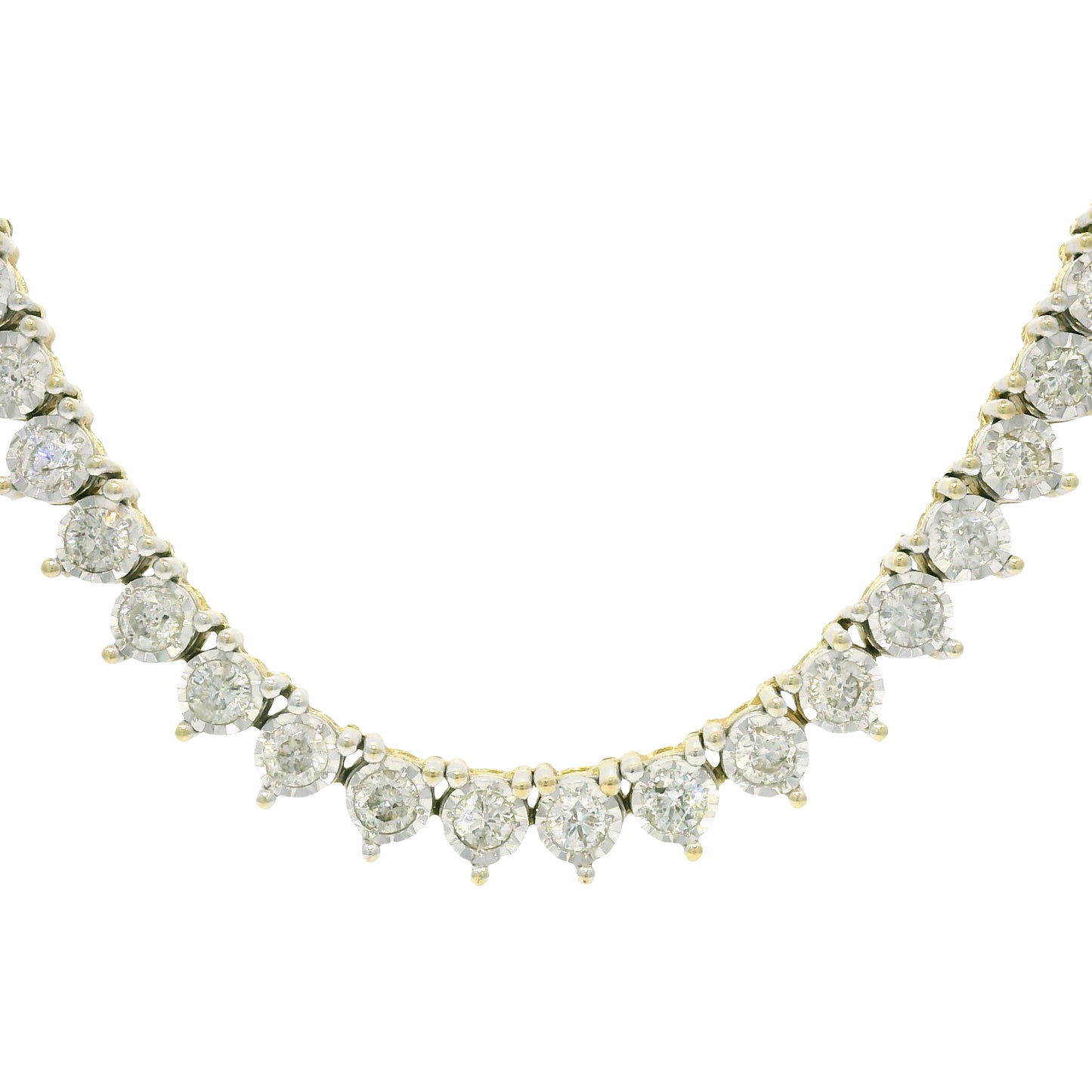 10k Two-Tone Gold Natural 4.50 Carat Diamond Illusion 3-Prong Tennis Necklace