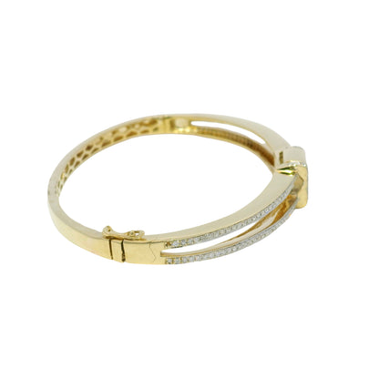 14k Yellow Gold 1.43 Carat White & Blue Irradiated Diamond Bangle Bracelet
