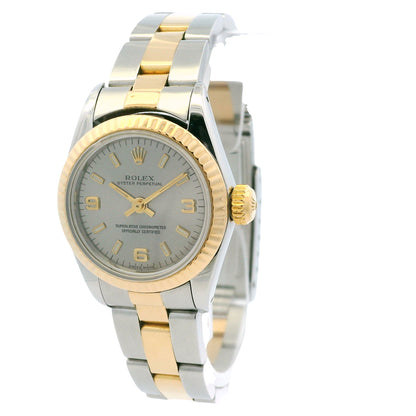 Rolex 67193 Oyster Perpetual Two-Tone Silver Dial Fluted Bezel 26mm Watch