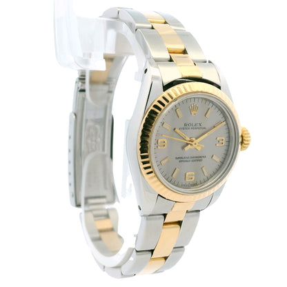 Rolex 67193 Oyster Perpetual Two-Tone Silver Dial Fluted Bezel 26mm Watch