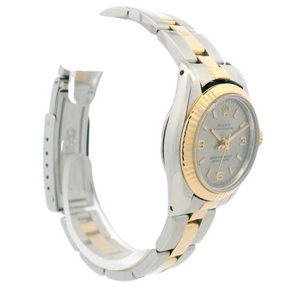 Rolex 67193 Oyster Perpetual Two-Tone Silver Dial Fluted Bezel 26mm Watch