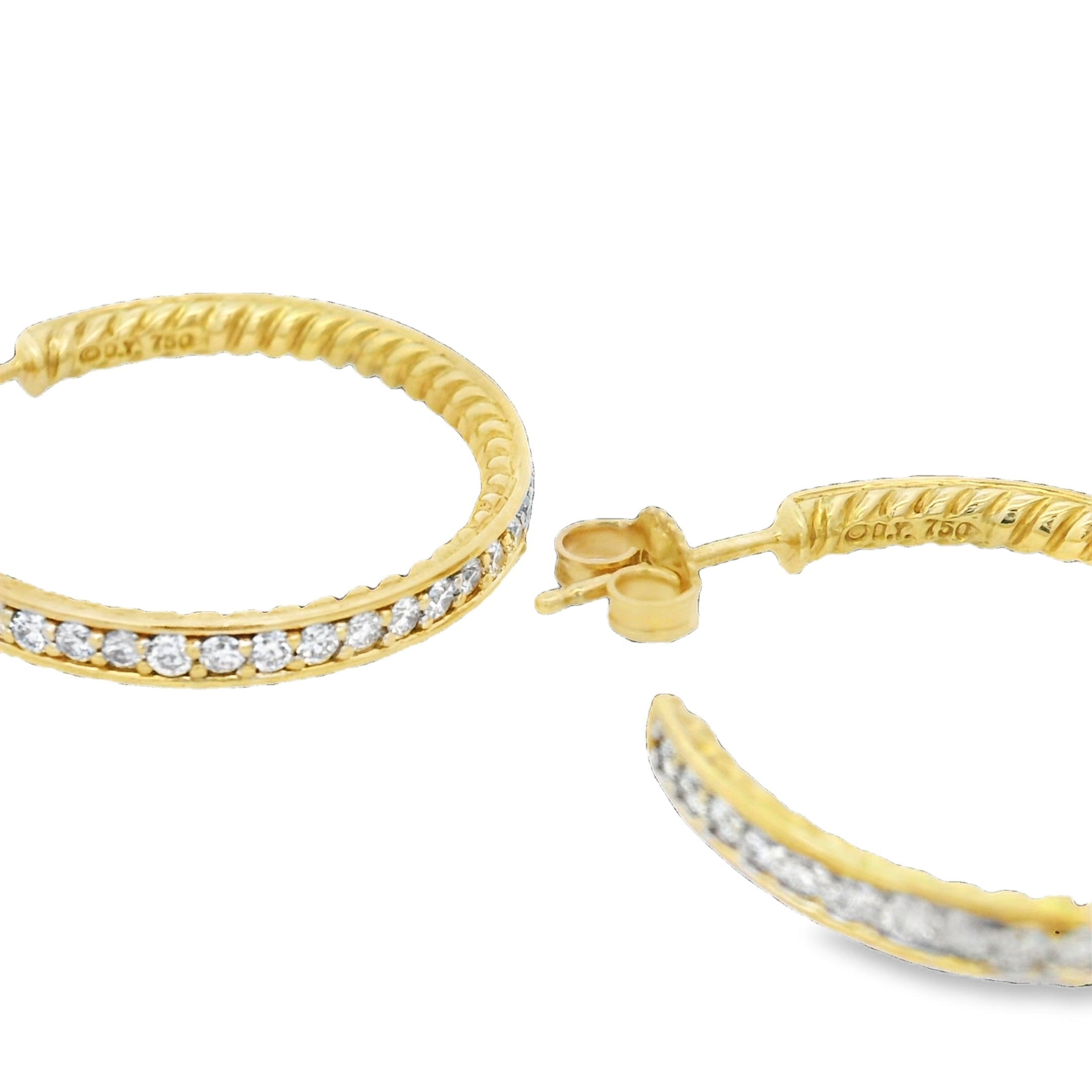 David Yurman 18k Yellow Gold Natural Diamond Hoop Earrings