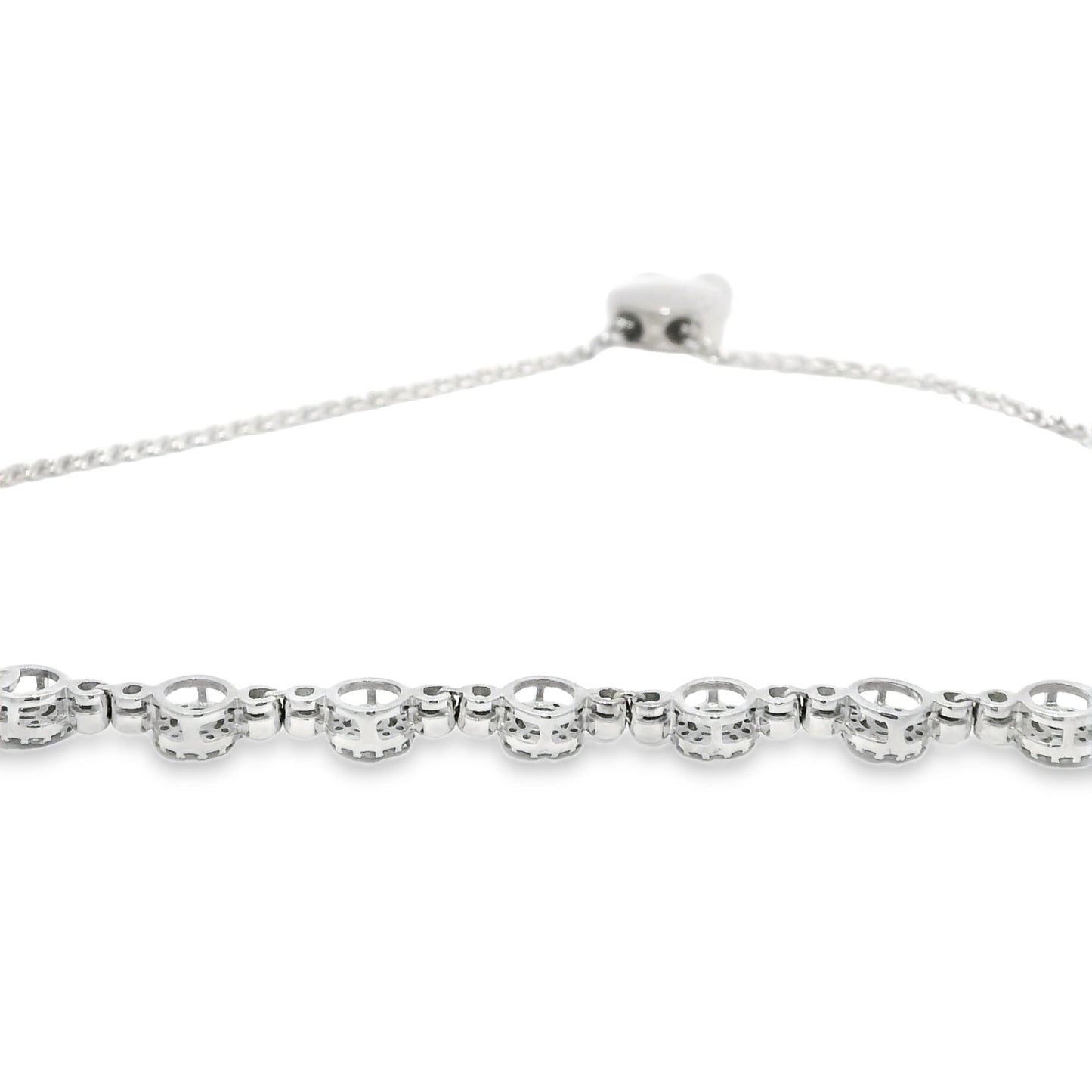 10k White Gold Natural Round Brilliant Diamond Adjustable Station Bracelet