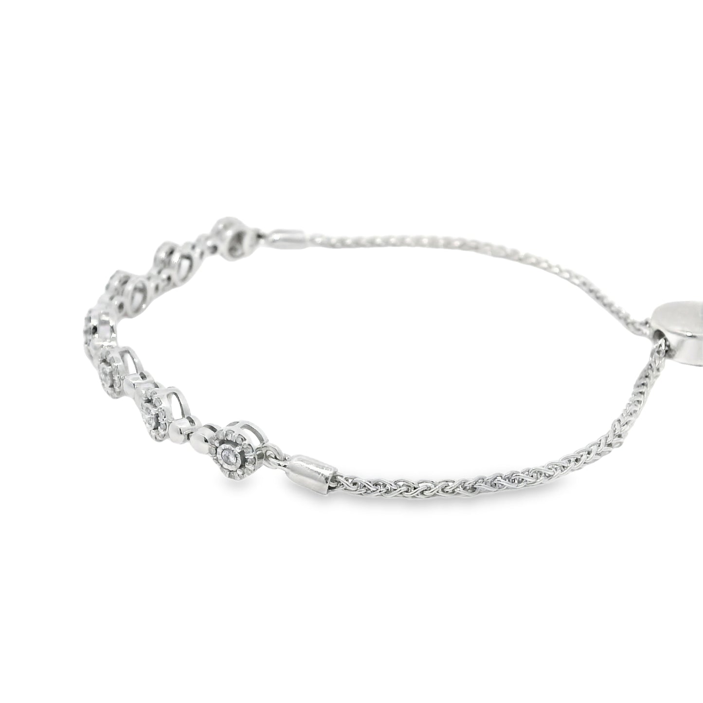 10k White Gold Natural Round Brilliant Diamond Adjustable Station Bracelet