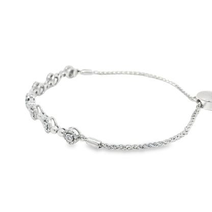 10k White Gold Natural Round Brilliant Diamond Adjustable Station Bracelet