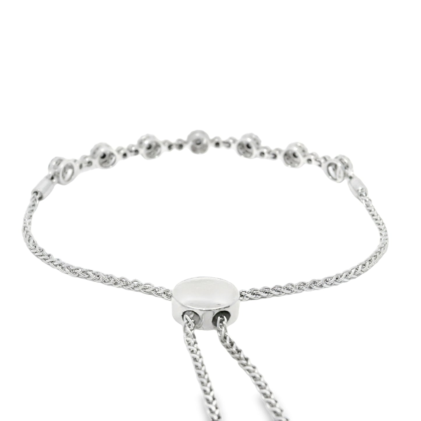 10k White Gold Natural Round Brilliant Diamond Adjustable Station Bracelet