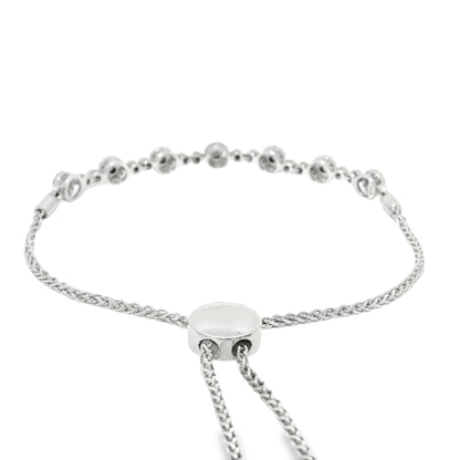 10k White Gold Natural Round Brilliant Diamond Adjustable Station Bracelet