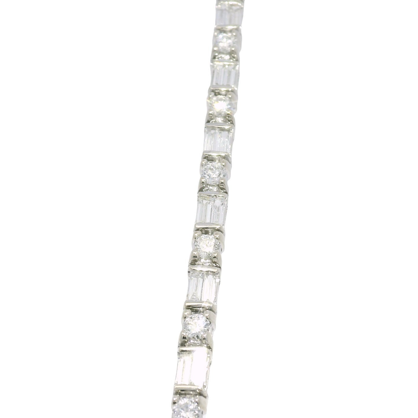 14k White Gold Natural Round Brilliant & Baguette Cut Diamond Tennis Bracelet