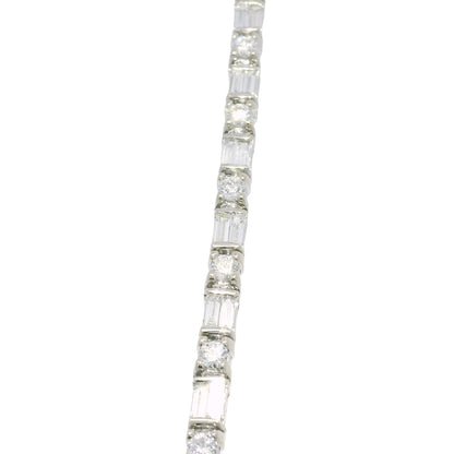 14k White Gold Natural Round Brilliant & Baguette Cut Diamond Tennis Bracelet