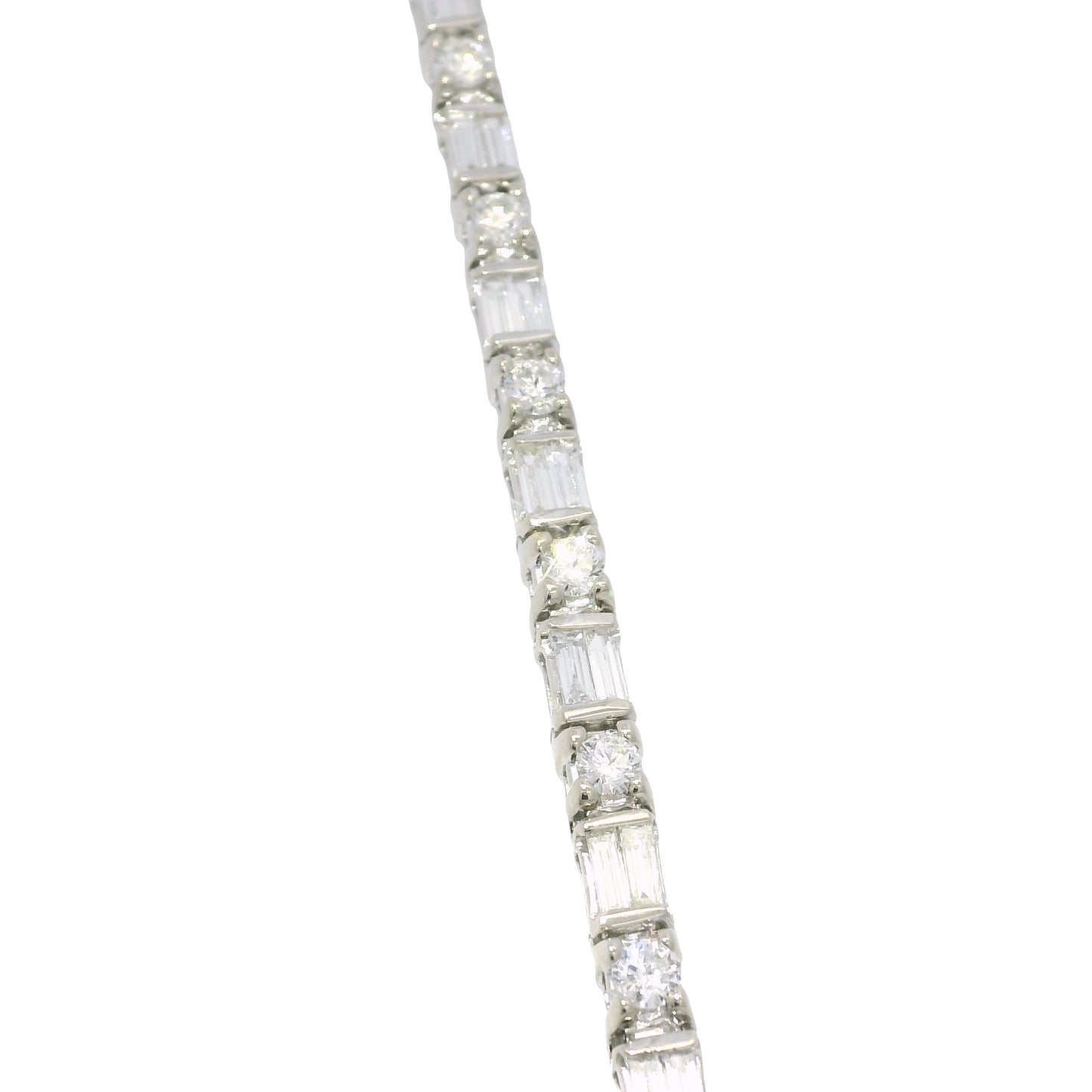 14k White Gold Natural Round Brilliant & Baguette Cut Diamond Tennis Bracelet