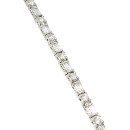 14k White Gold Natural Round Brilliant & Baguette Cut Diamond Tennis Bracelet