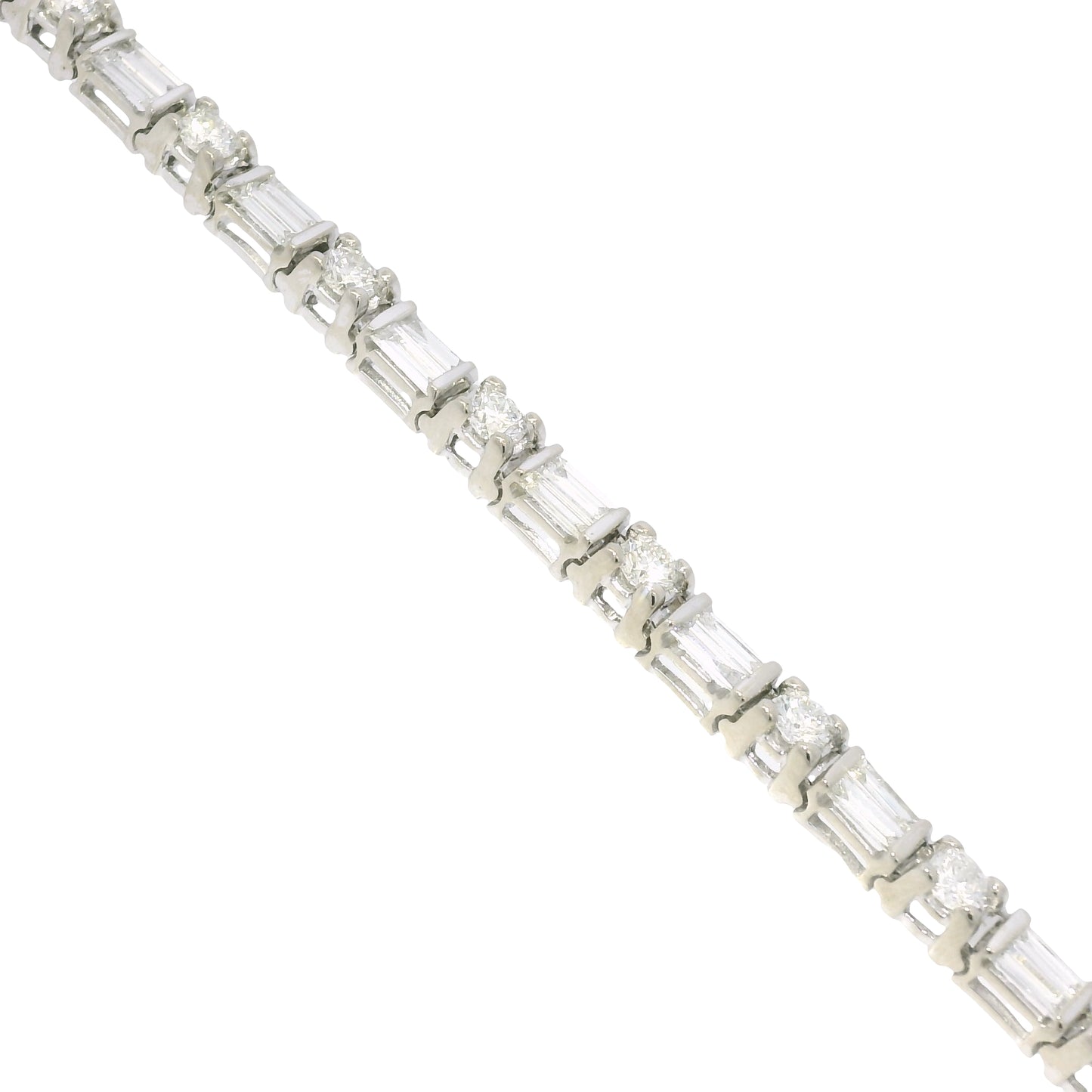 14k White Gold Natural Round Brilliant & Baguette Cut Diamond Tennis Bracelet