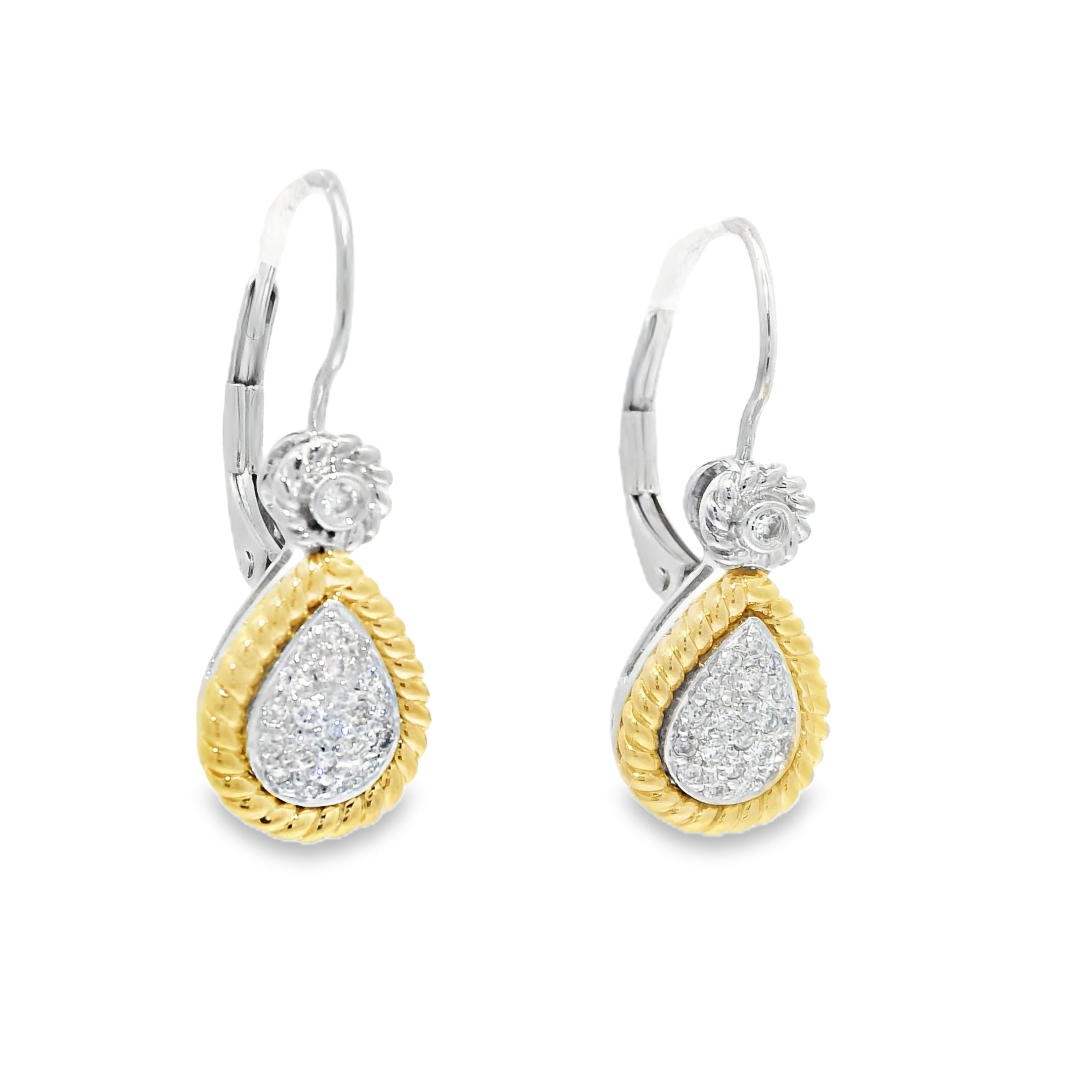 14k Two-Tone Gold Natural Diamond Pave Teardrop Earrings