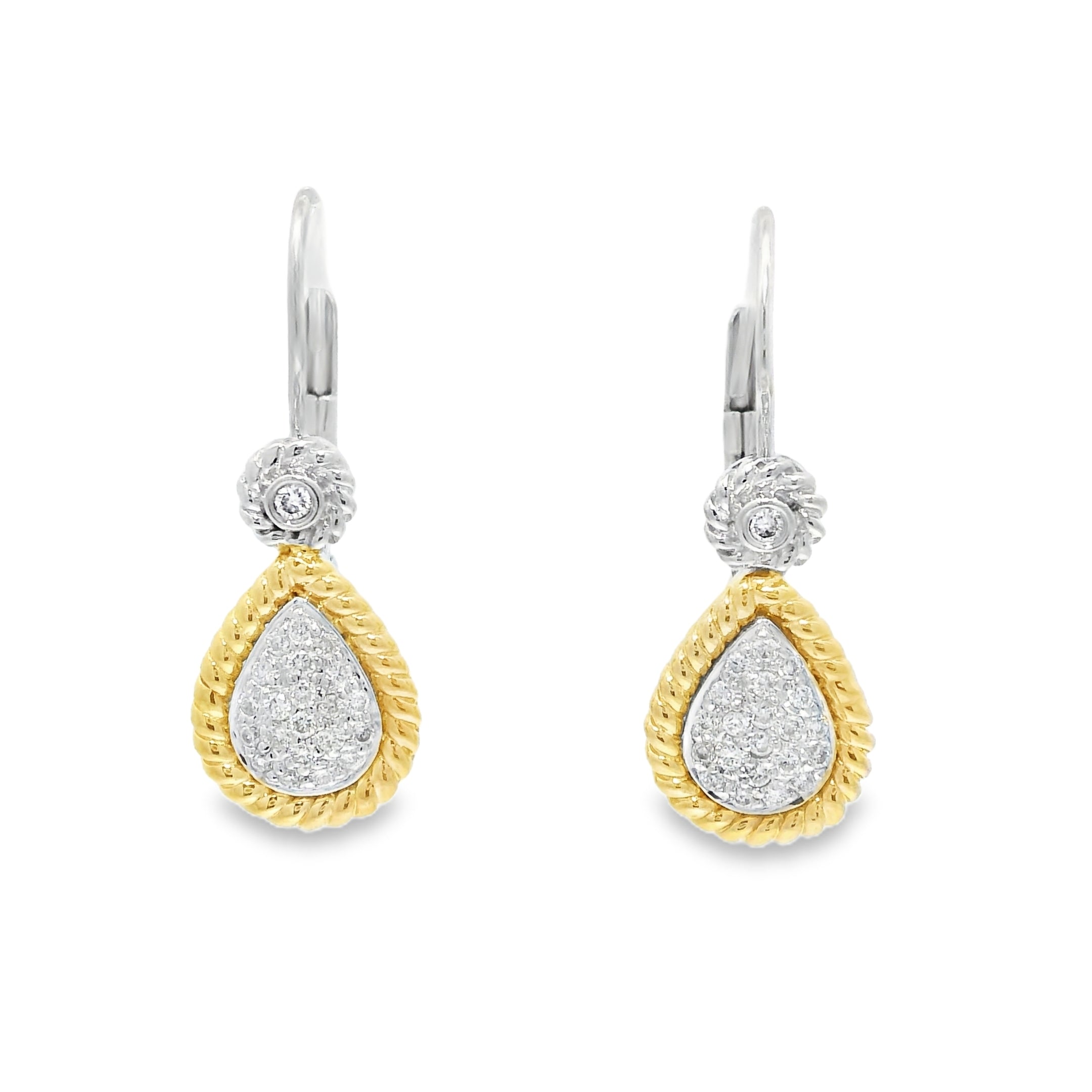 14k Two-Tone Gold Natural Diamond Pave Teardrop Earrings