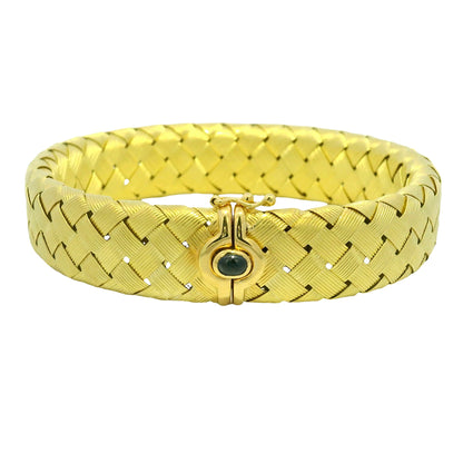 18k Yellow Gold Textured Woven Cabochon Sapphire Bracelet