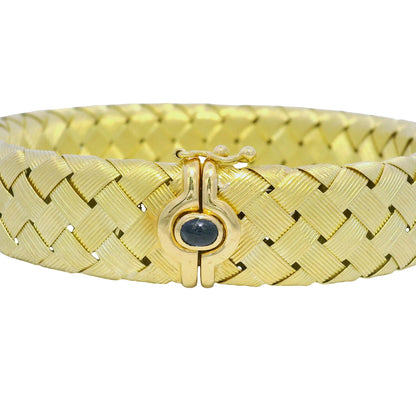 18k Yellow Gold Textured Woven Cabochon Sapphire Bracelet