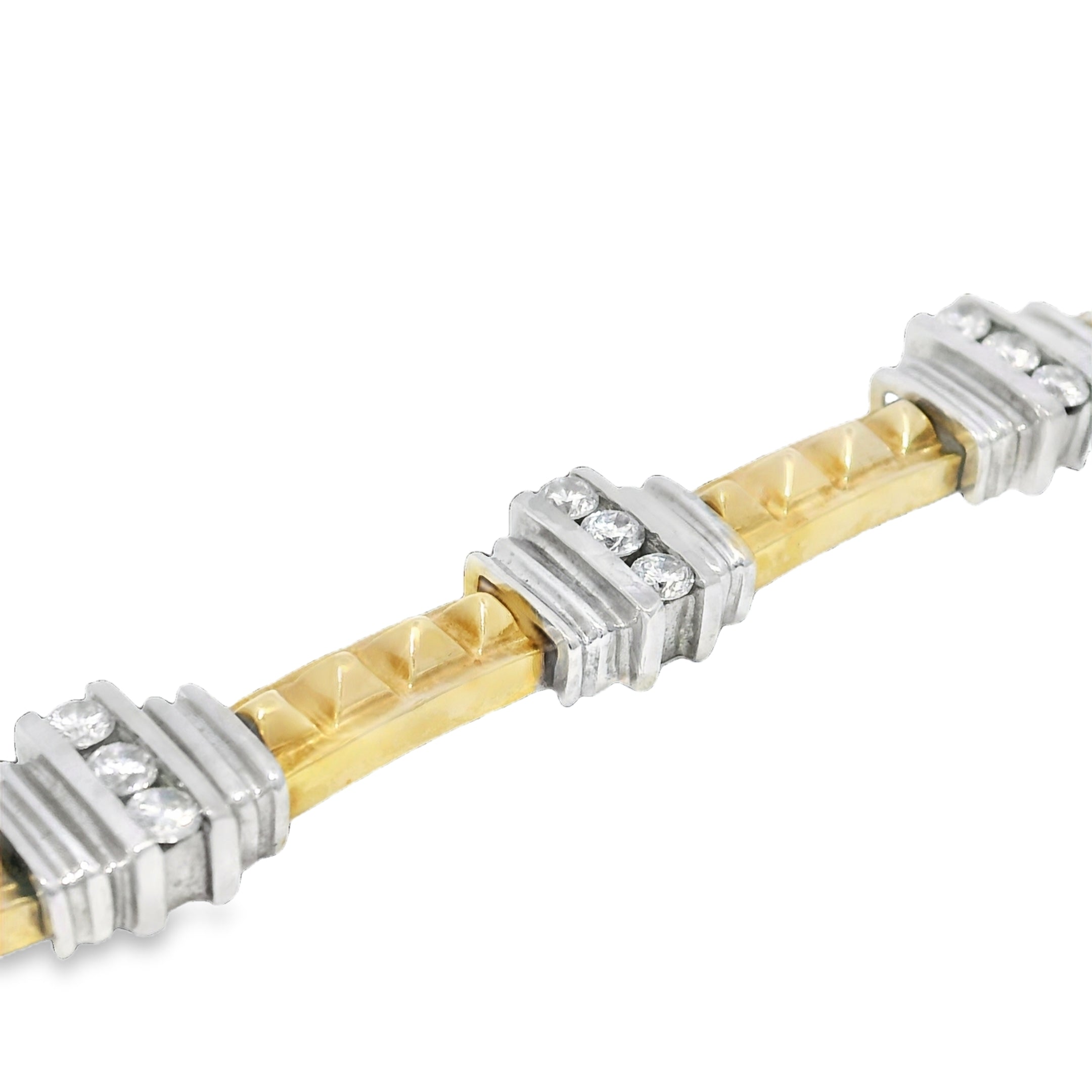 14k Two-Tone Gold Diamond & Rock Stud Station Bracelet