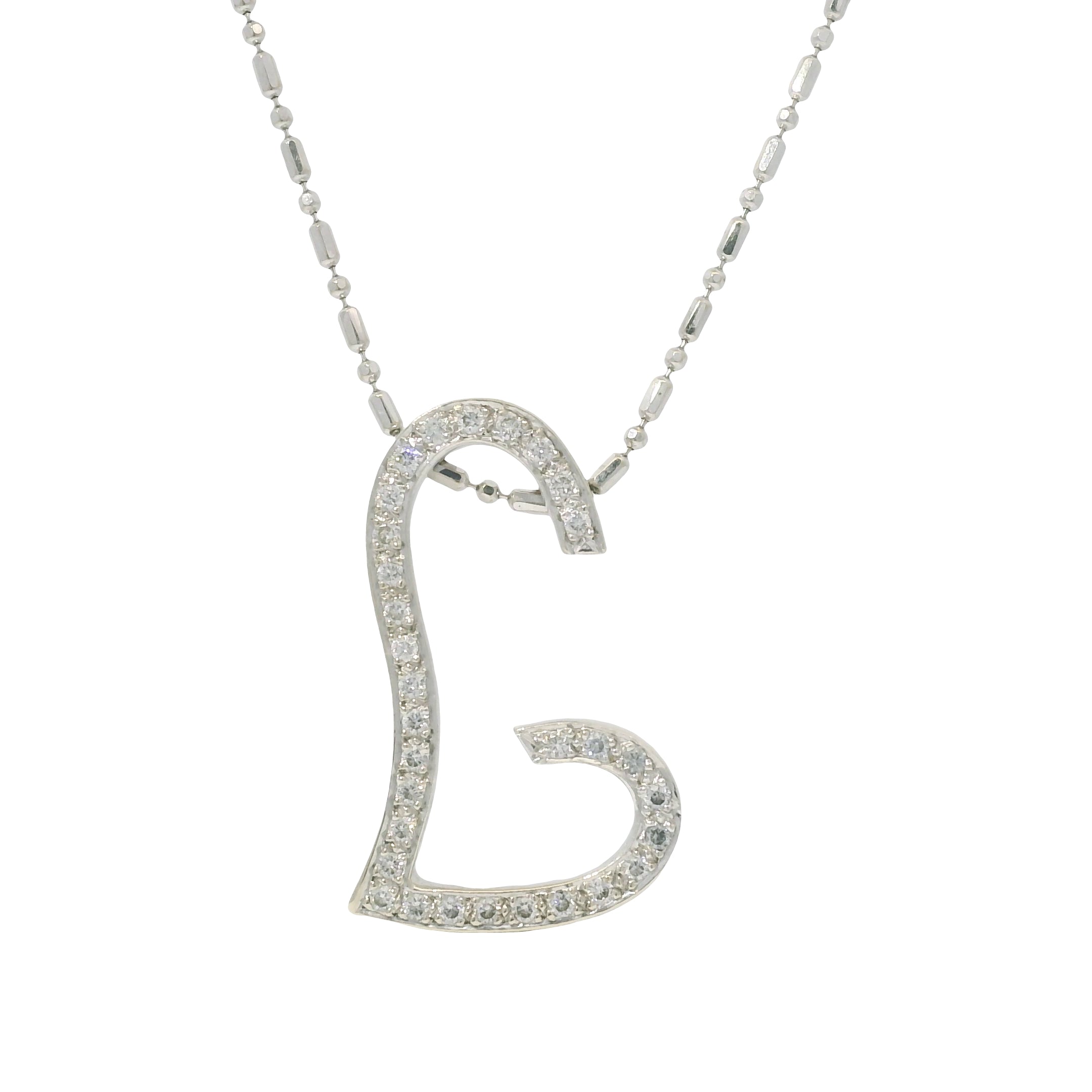 VIERI 14k White Gold Natural Diamond Open Heart Necklace