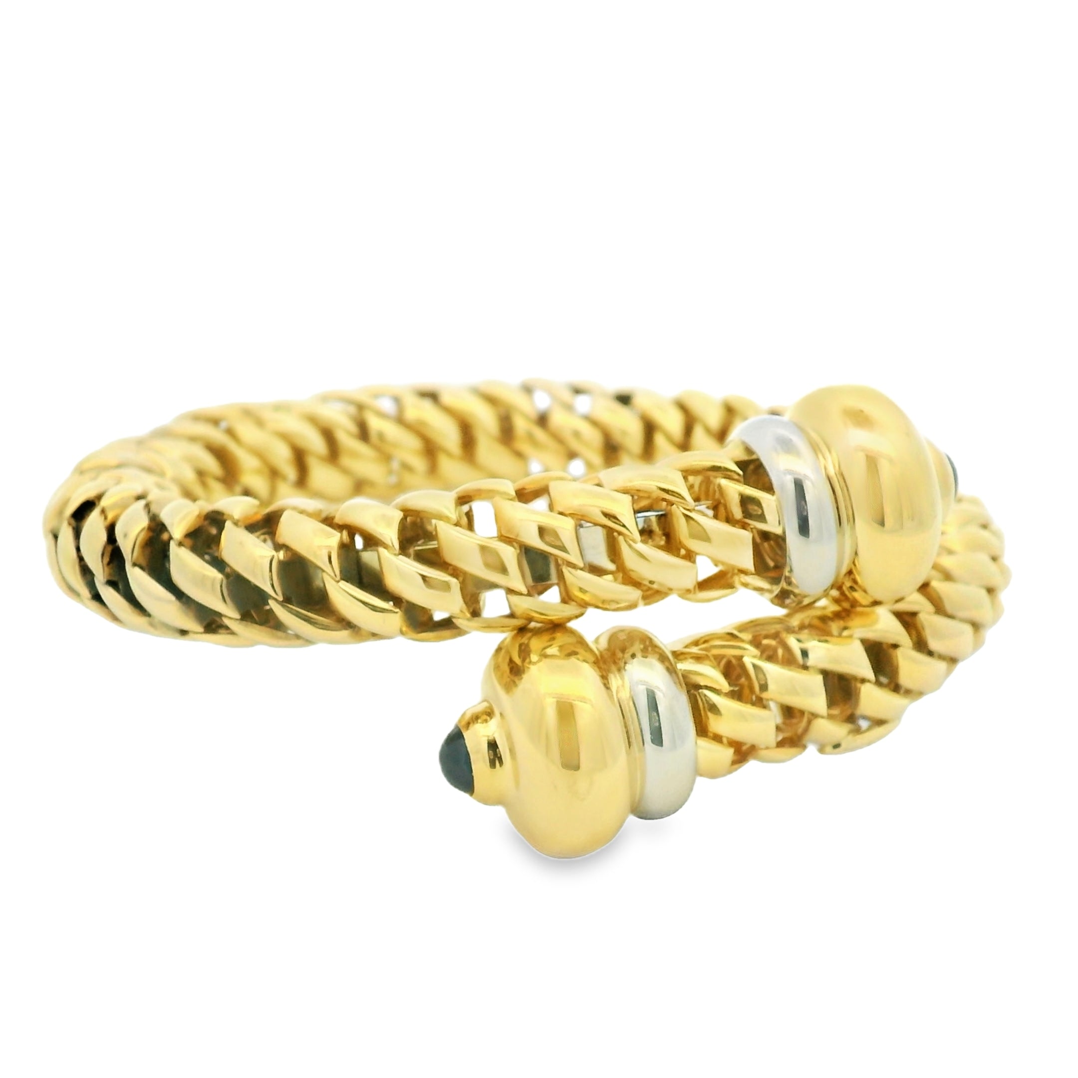 18k Yellow Gold Cabochon Sapphire Textured Wrap Cuff Bracelet