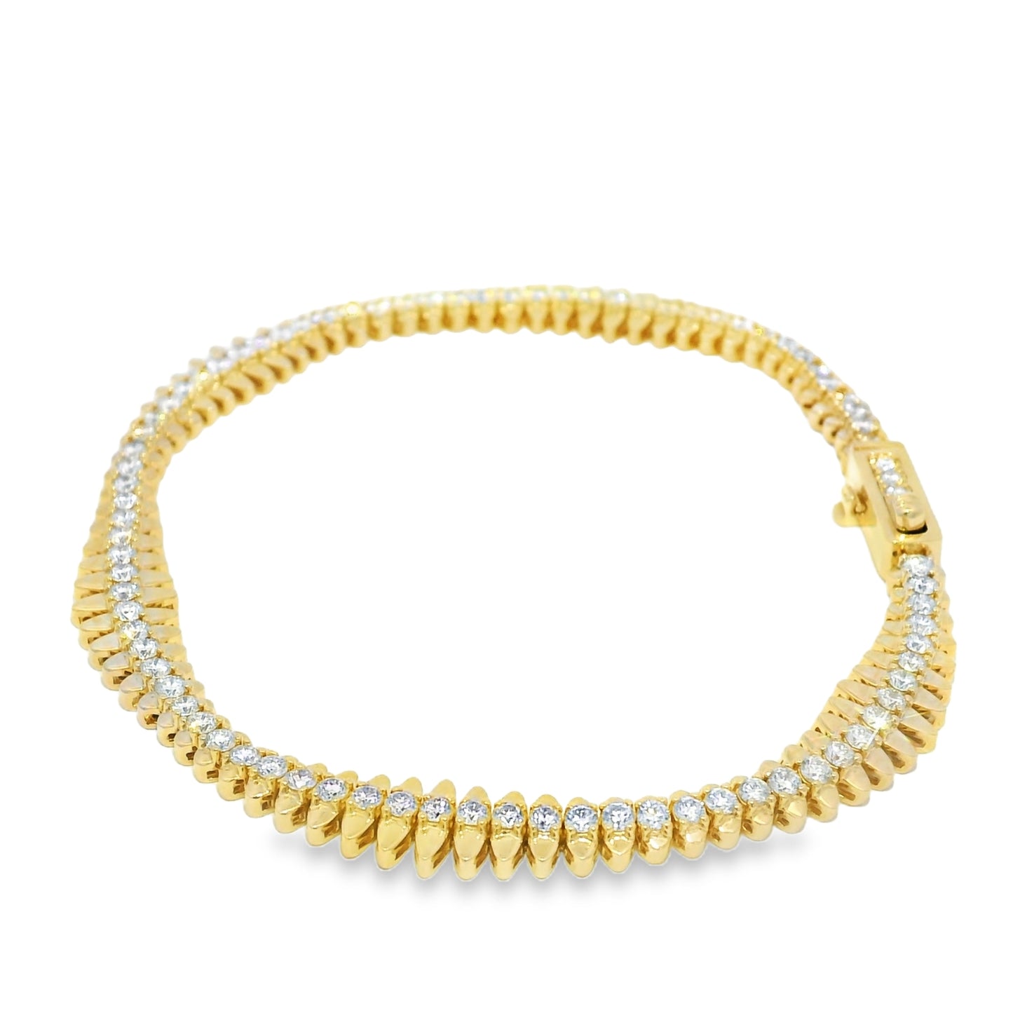 14k Yellow Gold Natural 2.12 Carat Diamond Spiked-Edge Bracelet