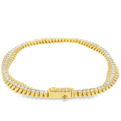 14k Yellow Gold Natural 2.12 Carat Diamond Spiked-Edge Bracelet