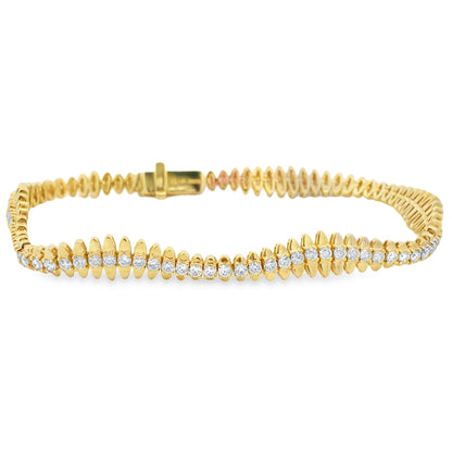 14k Yellow Gold Natural 2.12 Carat Diamond Spiked-Edge Bracelet