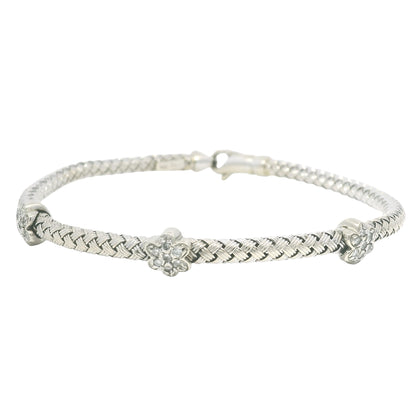 14k White Gold Natural Diamond Flower Flexible Bracelet