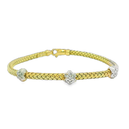 14k Yellow Gold Natural Diamond Flower Flexible Bracelet