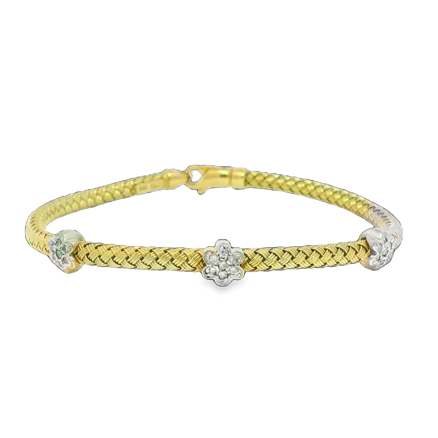 14k Yellow Gold Natural Diamond Flower Flexible Bracelet