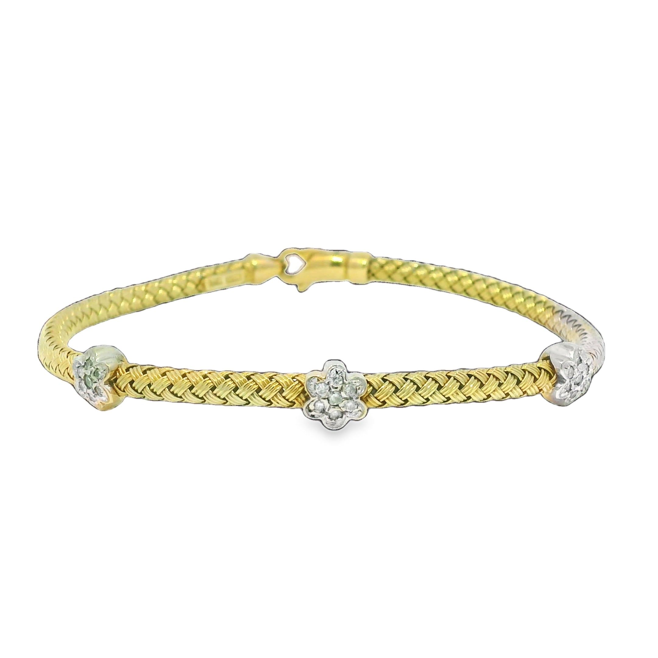 14k Yellow Gold Natural Diamond Flower Flexible Bracelet