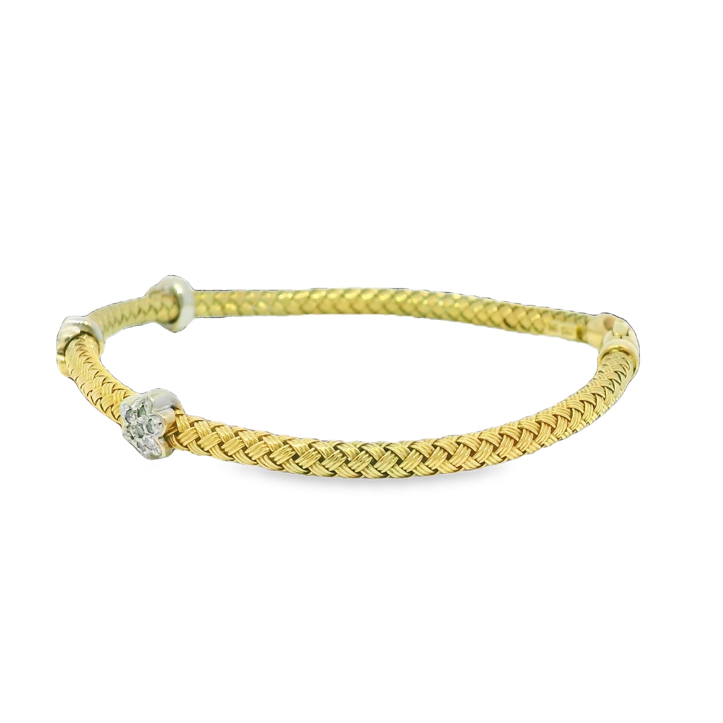 14k Yellow Gold Natural Diamond Flower Flexible Bracelet