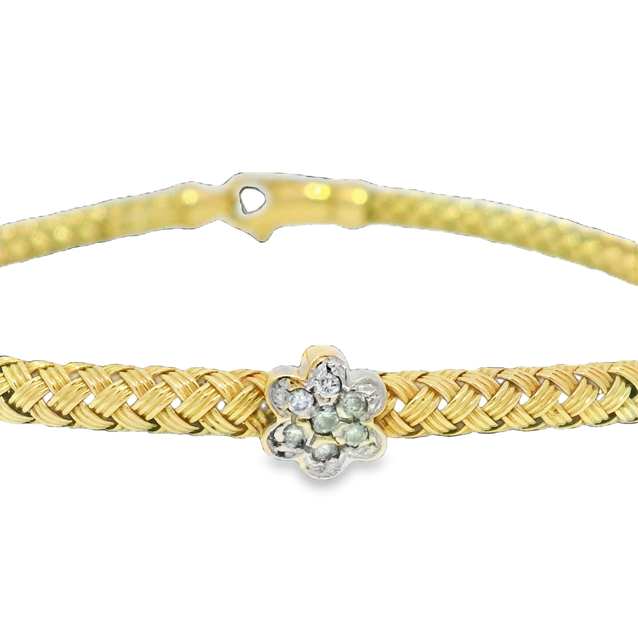 14k Yellow Gold Natural Diamond Flower Flexible Bracelet