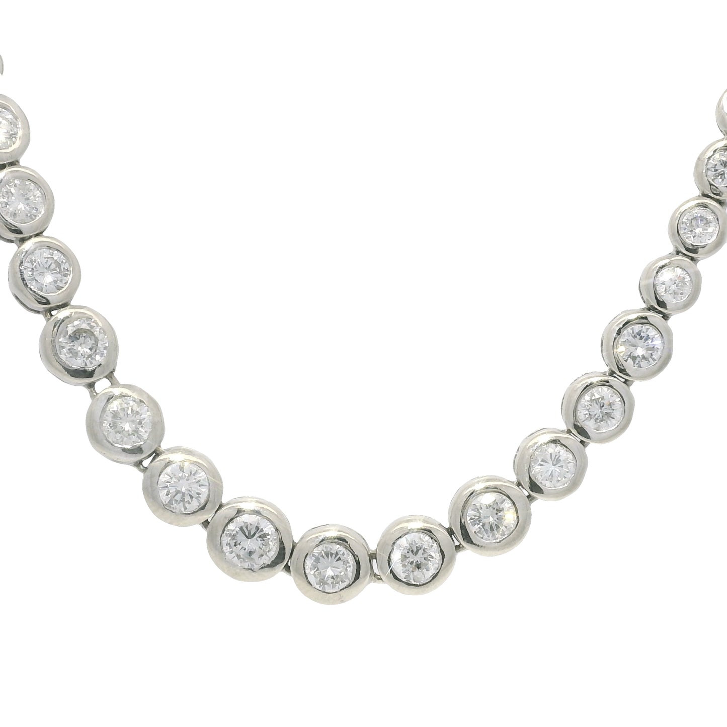 14k White Gold Natural 6.60 Carat Diamond Bezel Set Graduated Tennis Necklace