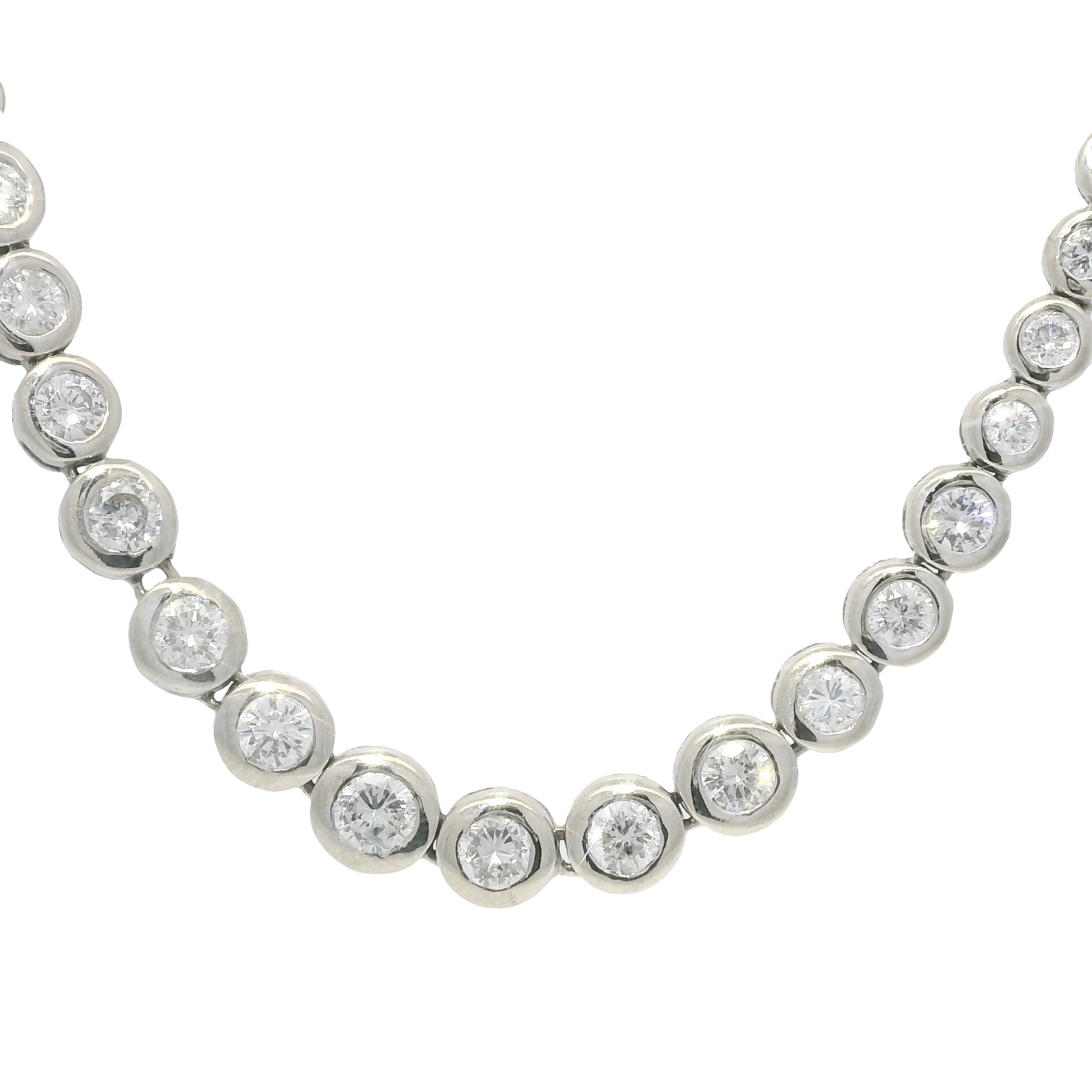 14k White Gold Natural 6.60 Carat Diamond Bezel Set Graduated Tennis Necklace