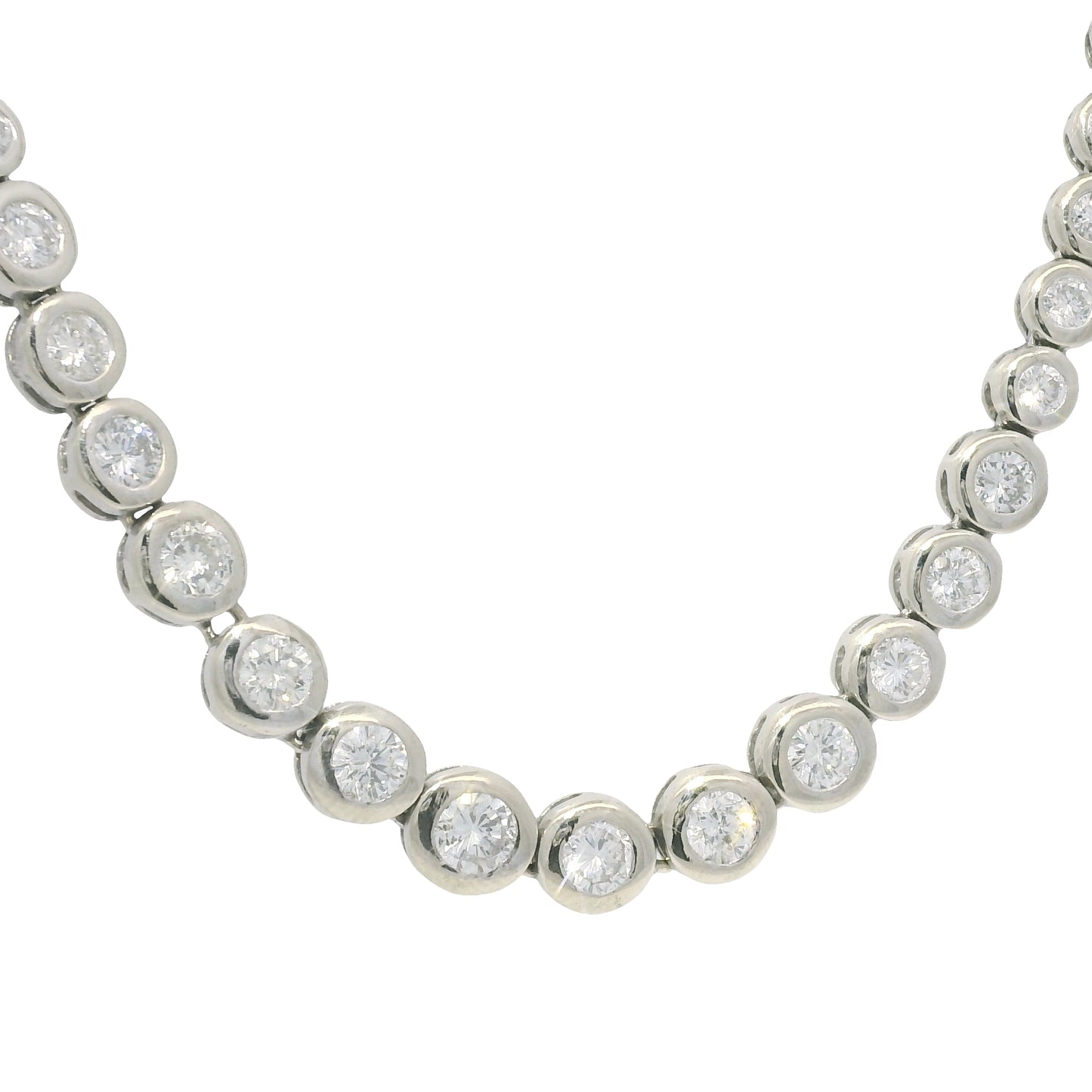 14k White Gold Natural 6.60 Carat Diamond Bezel Set Graduated Tennis Necklace