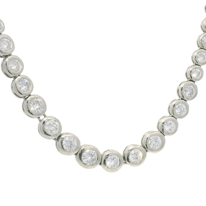 14k White Gold Natural 6.60 Carat Diamond Bezel Set Graduated Tennis Necklace