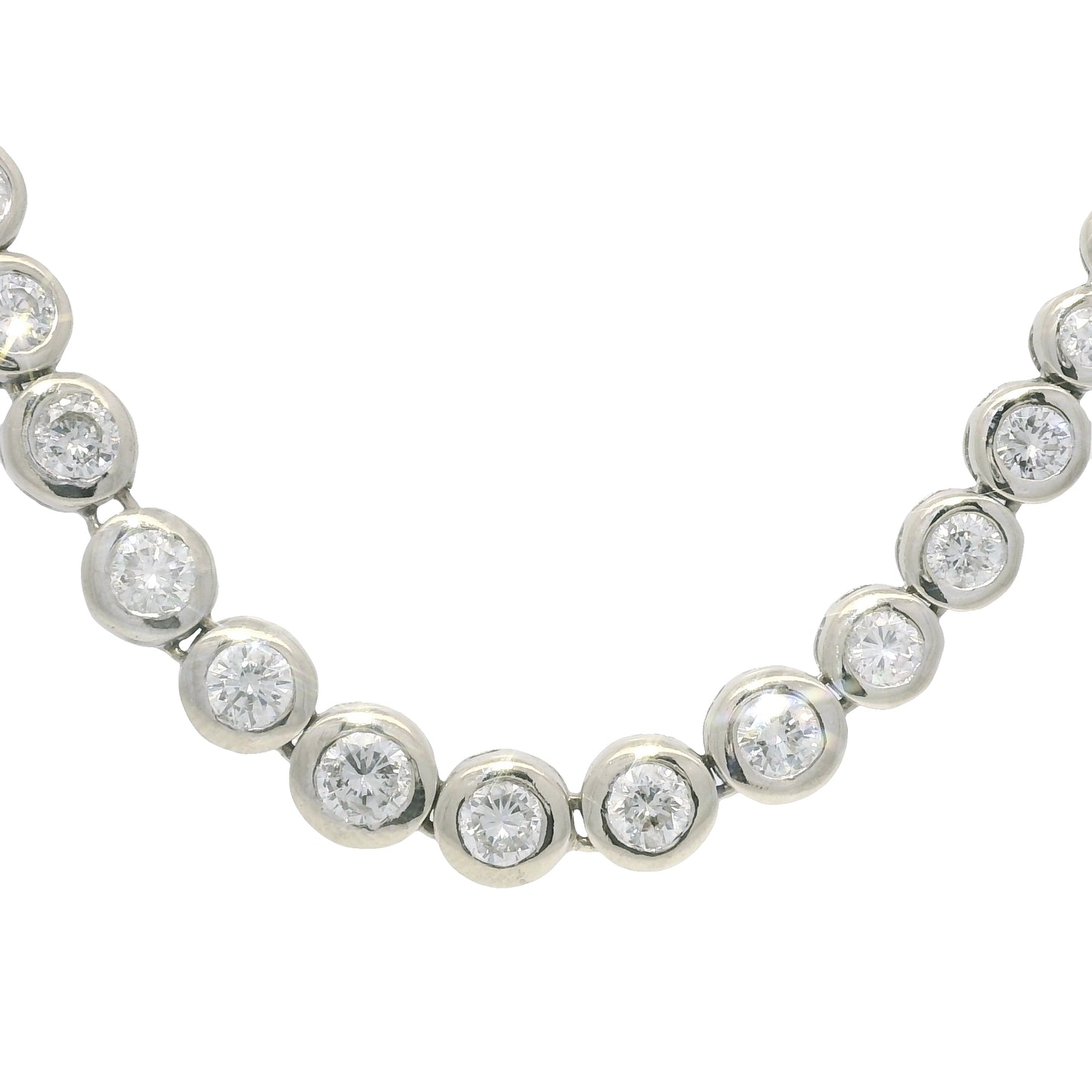 14k White Gold Natural 6.60 Carat Diamond Bezel Set Graduated Tennis Necklace