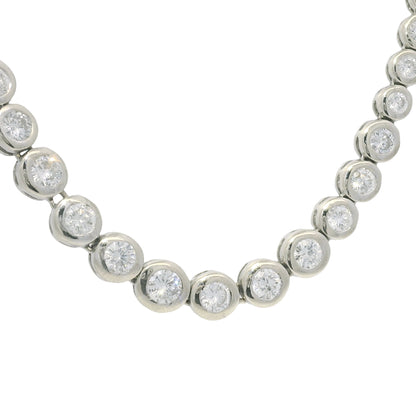 14k White Gold Natural 6.60 Carat Diamond Bezel Set Graduated Tennis Necklace