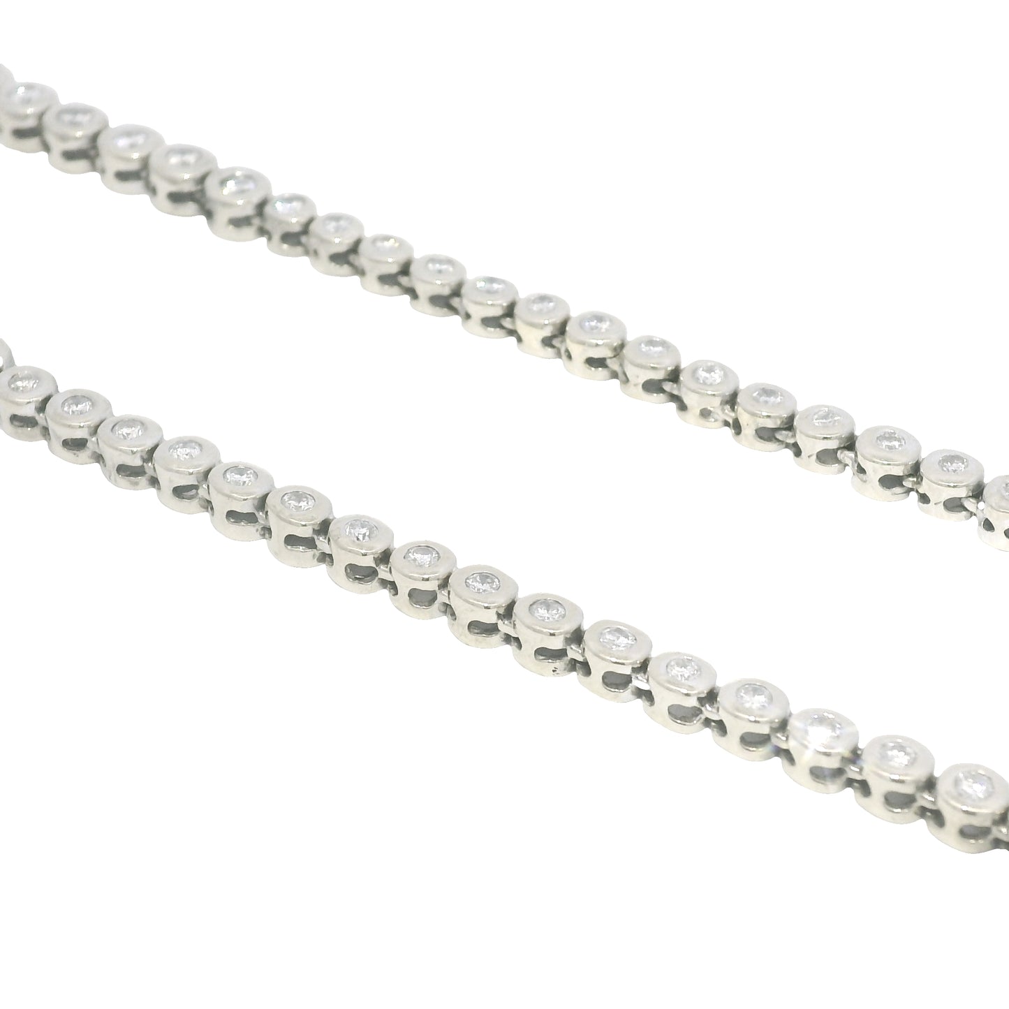 14k White Gold Natural 6.60 Carat Diamond Bezel Set Graduated Tennis Necklace
