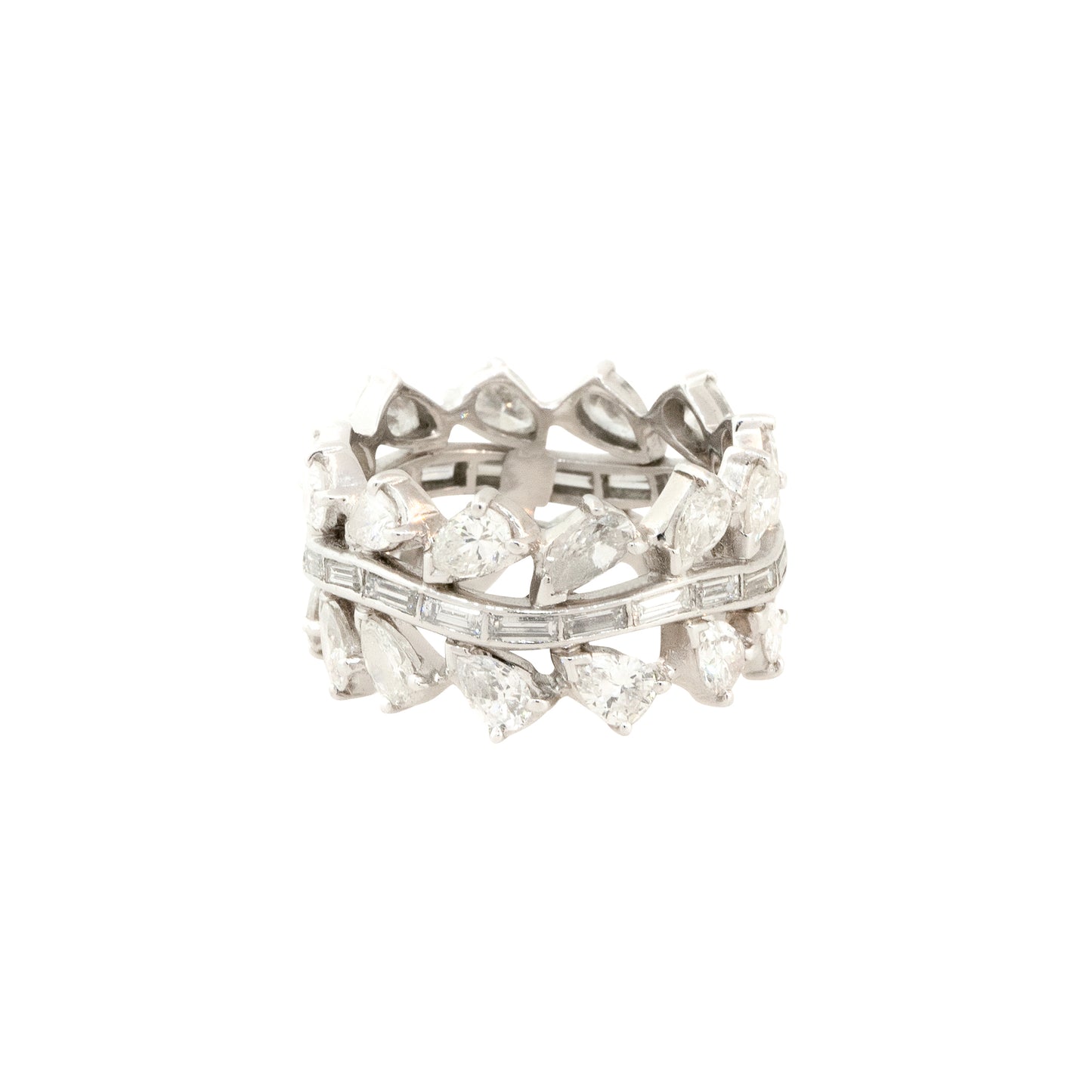 Platinum 6.28ctw Pear and Baguette Cut Diamond Eternity Ring