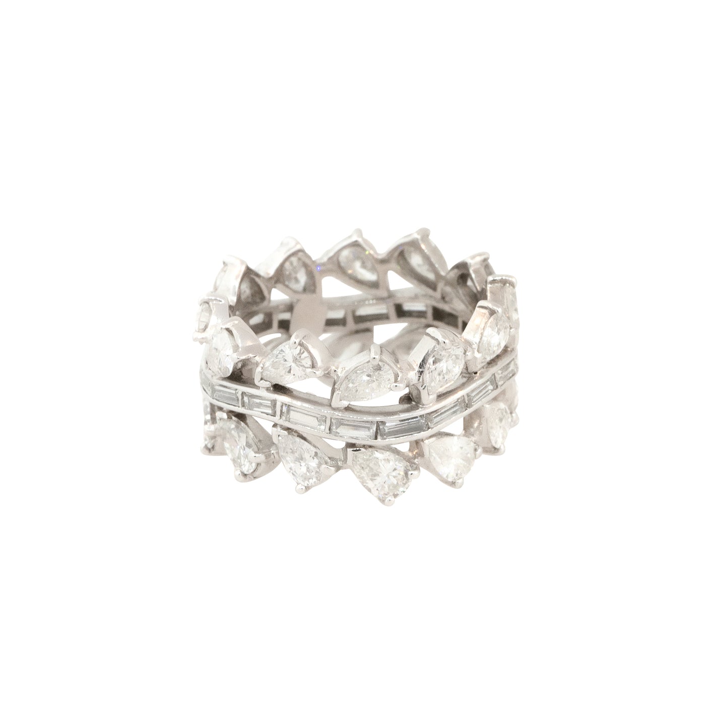 Platinum 6.28ctw Pear and Baguette Cut Diamond Eternity Ring